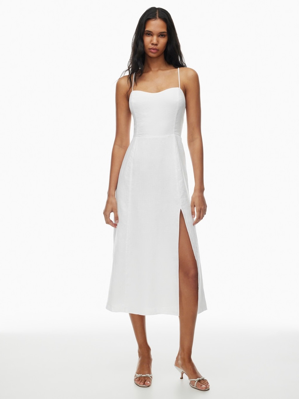 Aritzia White Spaghetti-Strap Midi Dress with Side Slit